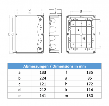 Installationsgehäuse IP67 (130x220x140mm) + Hutschiene und Sichtdeckel